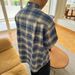 Flannel Blue Checkered Short Sleeved Shirt Men's Summer Checkered Shirt Jacket_voghion.com