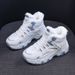 Women's Casual Sneakers, Color-block Thick Sole Chunky Sneakers, Warm Plush Lined Anti-slip Running Shoes_voghion.com