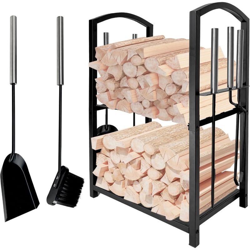 Outdoor Pit Rack Wood Wood Fire Firewood For Indoor Log Set Firewood Storage With 4pcs For Rack Iron And Tools Holder Fireplace_voghion.com
