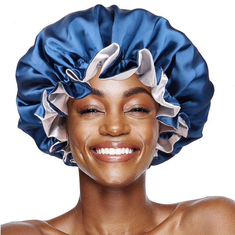 Hijab & Turban Heißer Verkauf Große doppellagige Satin-Nachtmütze mit Holzohren Simulierte Seide Haarpflege Schönheitssalon-Kappe mit aufgedrucktem Logo_voghion.com