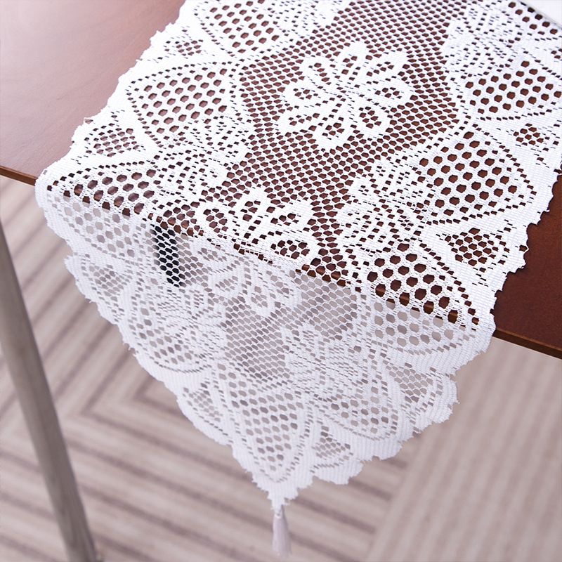 White Lace Table Runner With Tassels 72 Inch Boho Dining Table Decor Farmhouse Wedding Party Lightweight Washable Fits 6-8 Seater Table_voghion.com