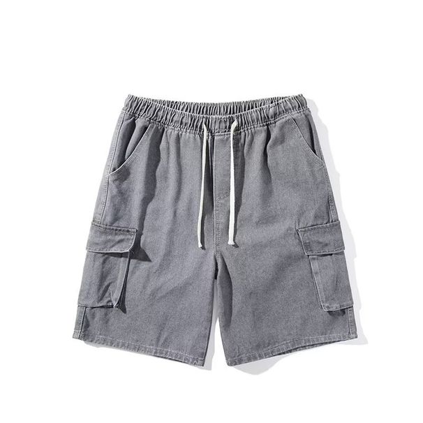 Cargo-Jeansshorts, lockere, gerade Hose für Herren im Sommer, trendiger Marken-Elastikbund, lässige Cropped-Hose in großen Größen_voghion.com