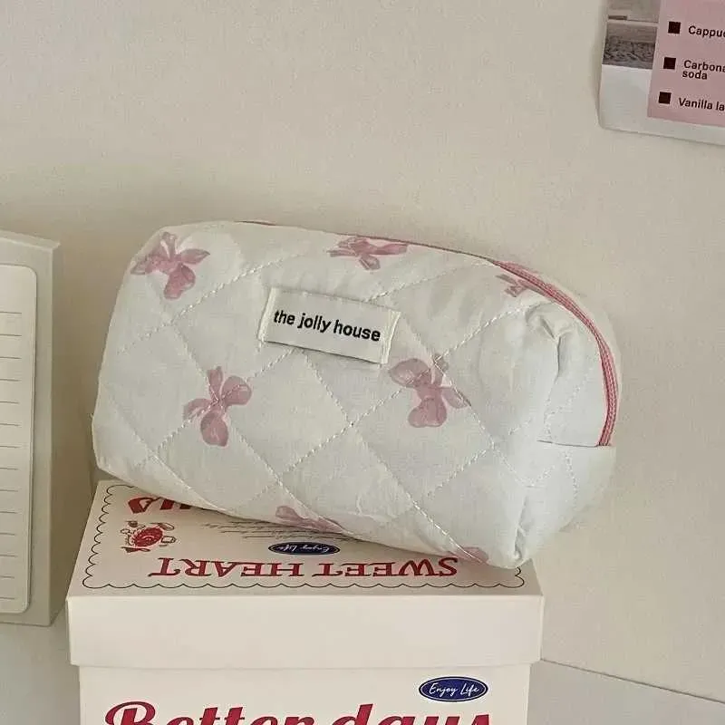 Korea Bow Print Damen Große Kapazität Tragbare Box Verwendet als Reise Toilette Make-Up Lagerung Tasche Y241023_voghion.com