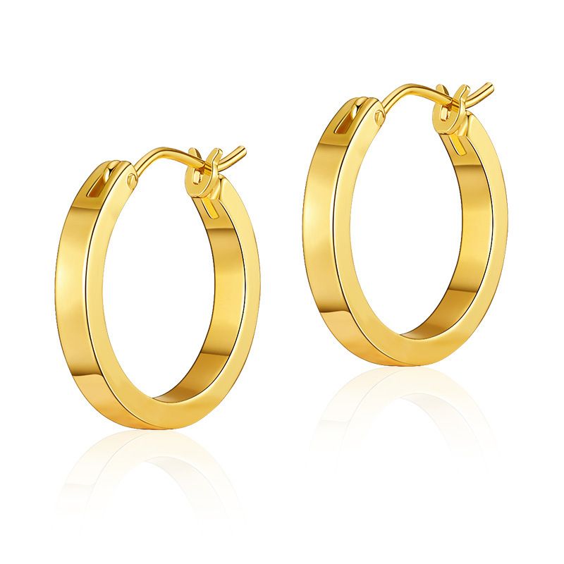 Brass plated K real gold minimalist hoop personality earrings hiphoop glossy circle metal texture earrings_voghion.com
