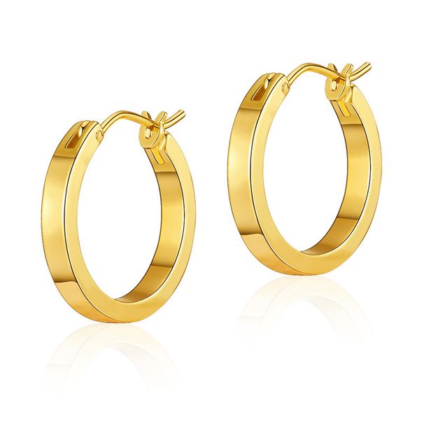 Brass plated K real gold minimalist hoop personality earrings hiphoop glossy circle metal texture earrings_voghion.com