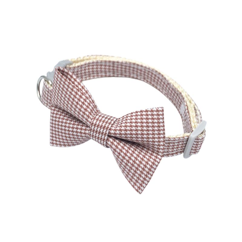 Guangying Pet Collar Adjustable Beautiful Bowknot Decor Plaid Dog Car Necklace Jewelry For Taking Photo_voghion.com