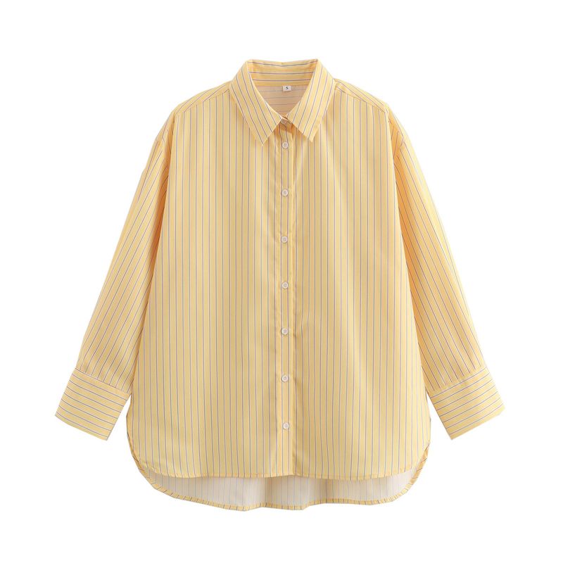 Women's Clothing summer ins women's long sleeved loose striped poplin shirt personality street A14050_voghion.com