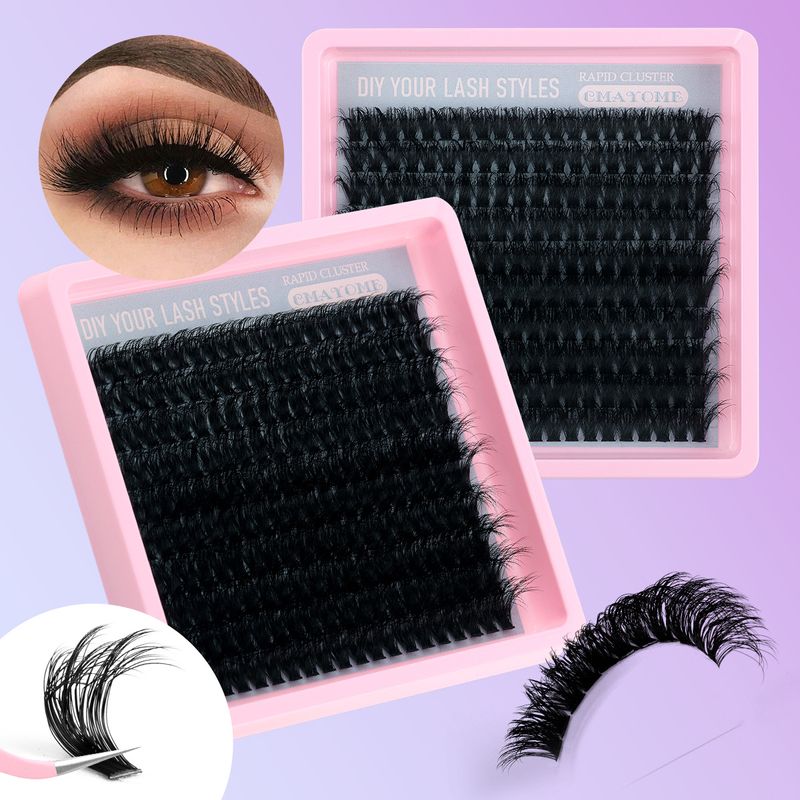 CMAYOME DIY Cluster Eyelashes Set - 14-20mm D Curl Fluffy False Lashes With Pink Glue, Tweezers & Brush For Natural Volume & Easy Application_voghion.com