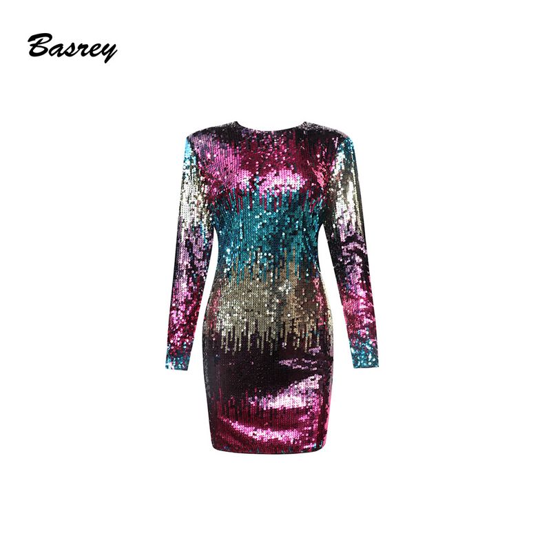 Hochwertiges, elegantes, farbenfrohes, mit Pailletten umwickeltes, hüftgerades Partykleid, kurzes Minikleid_voghion.com