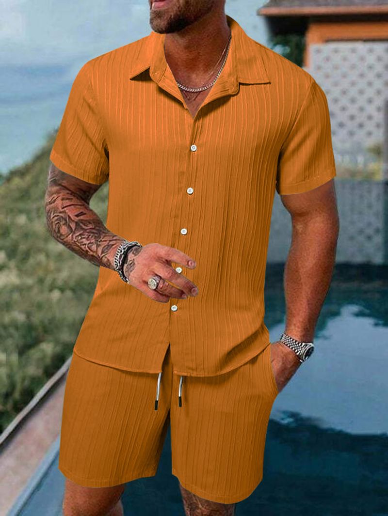 Ensemble chemise et short d'été décontractés pour hommes, à manches courtes et amples, idéal pour la plage_voghion.com