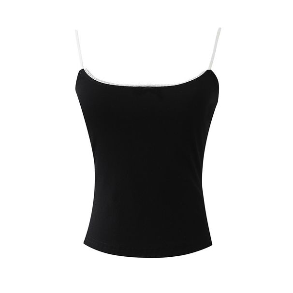 Audday New Style Side Breast Covering Versatile Color-Block Lace Elastic Slim Fit Base Camisole And Shorts Set Single Piece For_voghion.com