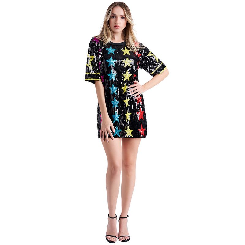 Nowy plus size kostium do tańca jazzowego, luźny nocny klub hip-hopowy, cheerleadingowy, cekinowy T-shirt_voghion.com