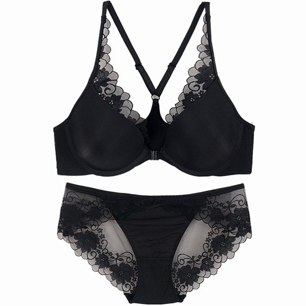 Abbigliamento da donna Francese nuovo stile sezione sottile biancheria intima di pizzo lucido fibbia anteriore bellissimo reggiseno push up posteriore grande petto piccolo set reggiseno sexy_voghion.com