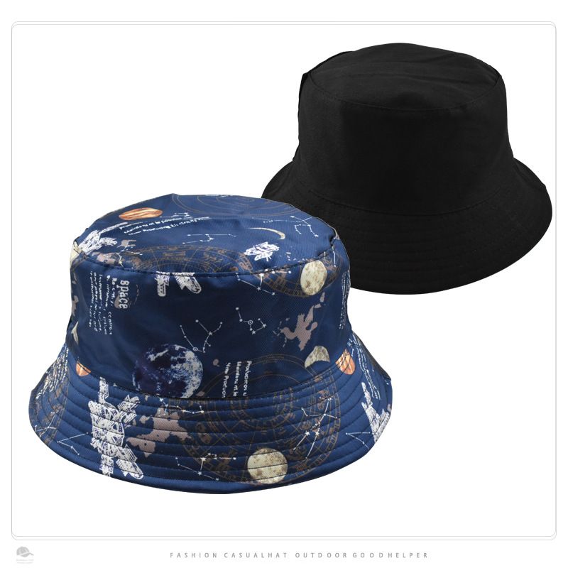 Hat Mænd og Kvinder Stjernehimmel Dobbeltsidet Bucket Hat Street Alsidig Tide Udendørs Shading Basin Hat_voghion.com