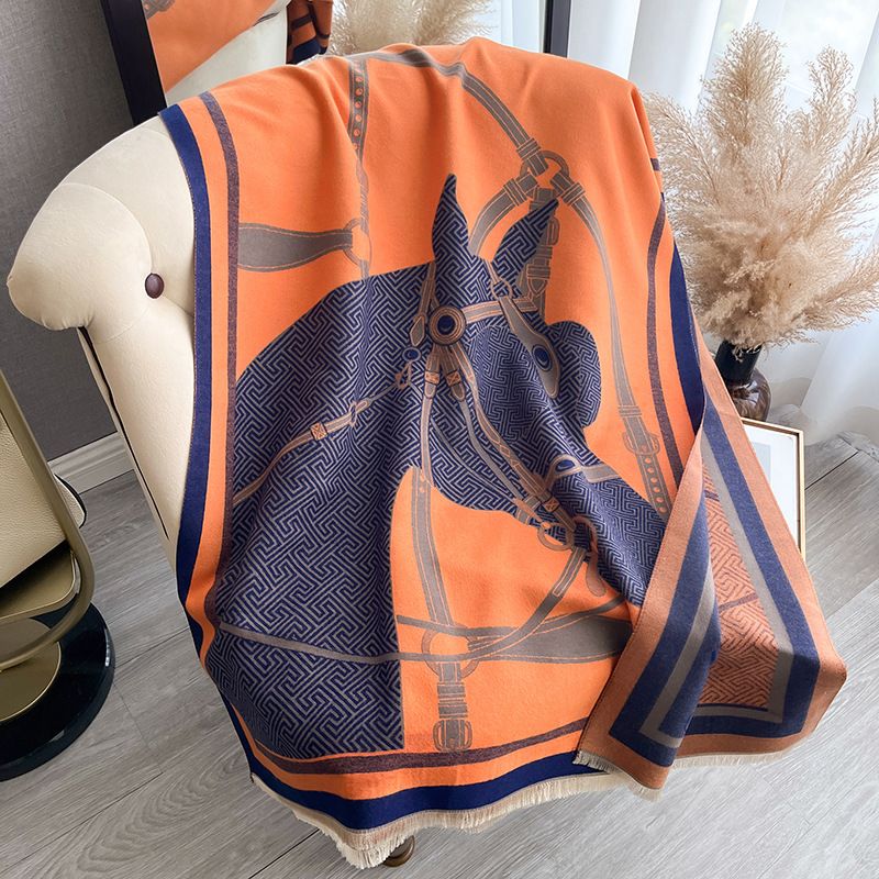 2024 nuovo cavallo versatile temperat, autunno e inverno sciarpa spessa stile lungo, scialle esterno, mantello jacquard con nappe per_voghion.com