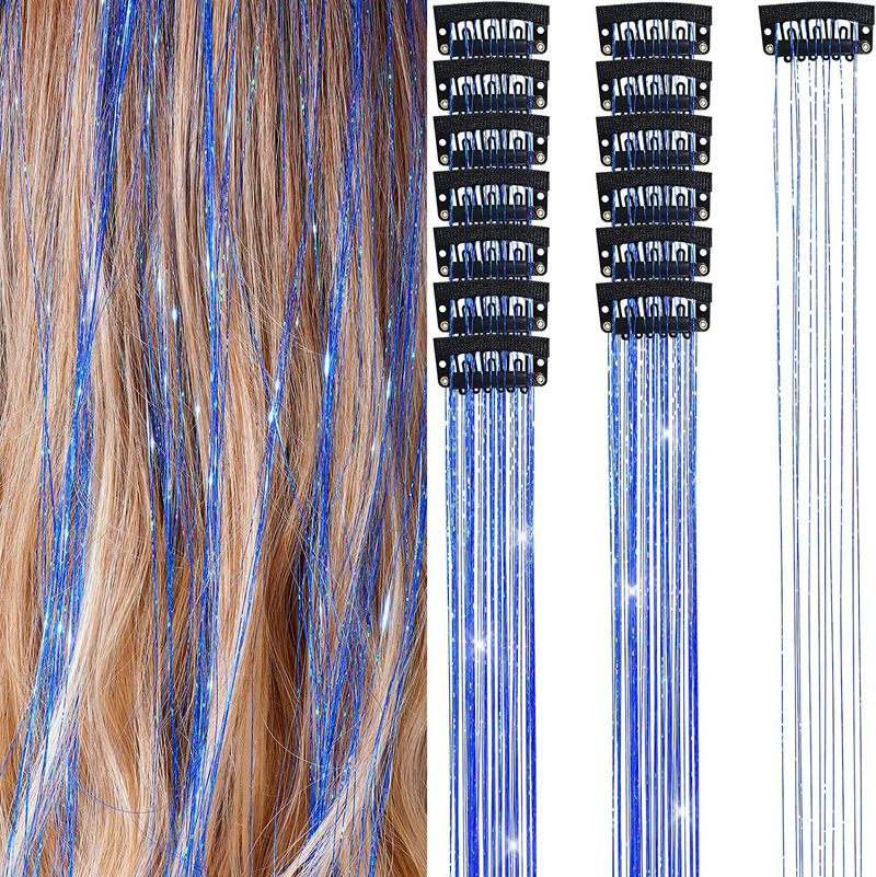 Clip in Hair Tinsel Kit Glitter Fairy Tinsel Hair Extension Shiny Hair Tinsel Heat Resistant Sparkly Hair Accessories Festival Δώρο για γυναίκες κορίτσια_voghion.com