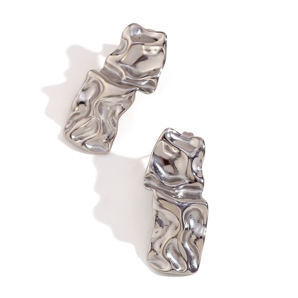 Orecchini rettangolari esagerati con rughe a forma di goccia d'acqua, placcati in oro e in acciaio al titanio, temperamento di nicchia alla moda_voghion.com