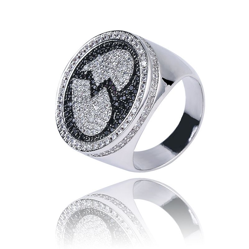 Anello da uomo con motivo a cuore spezzato, in nero e argento, per stile hip-hop e uso quotidiano - Taglie dalla 7 alla 11_voghion.com
