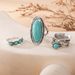Neu Kombination Böhmische Feder Große Türkis 3-teiliges Set Ring_voghion.com