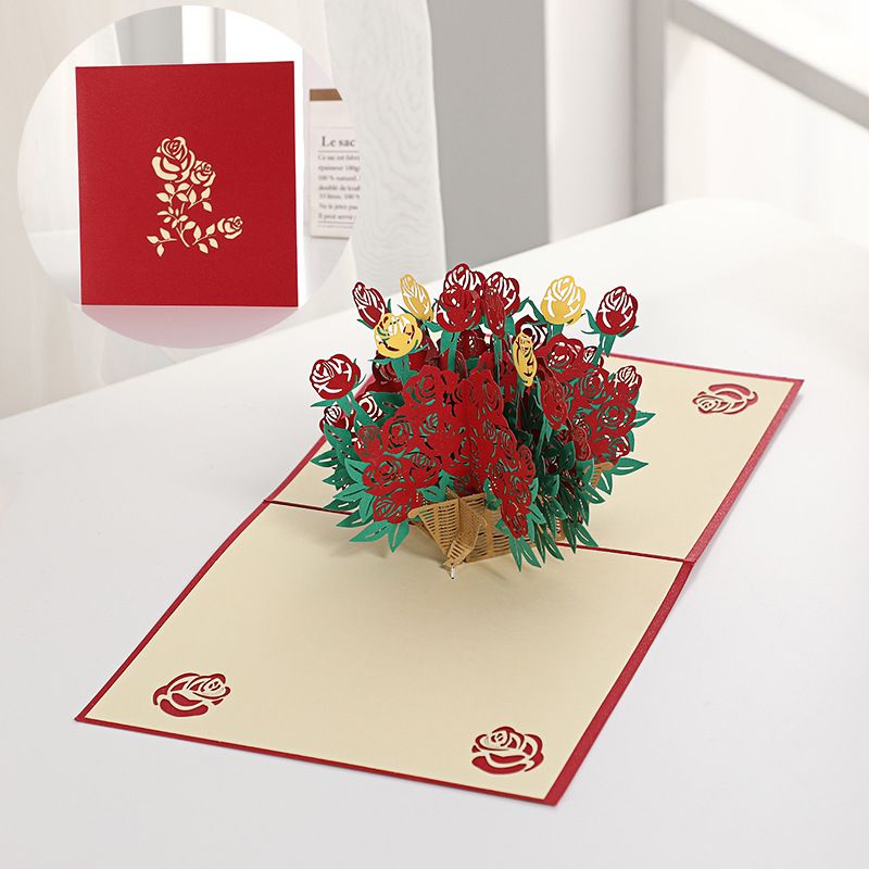 3D three-dimensional greeting card plant creative bouquet paper carving lover Teacher's Day greeting card gift plug-in greeting card gift wholesale_voghion.com