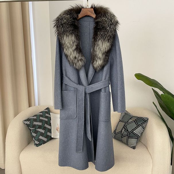 Damkläder höst och vinter ny stil överdimensionerad äkta pälskrage dubbelsidig ullkappa temperament lång exklusiv ullkappa för kvinnor_voghion.com