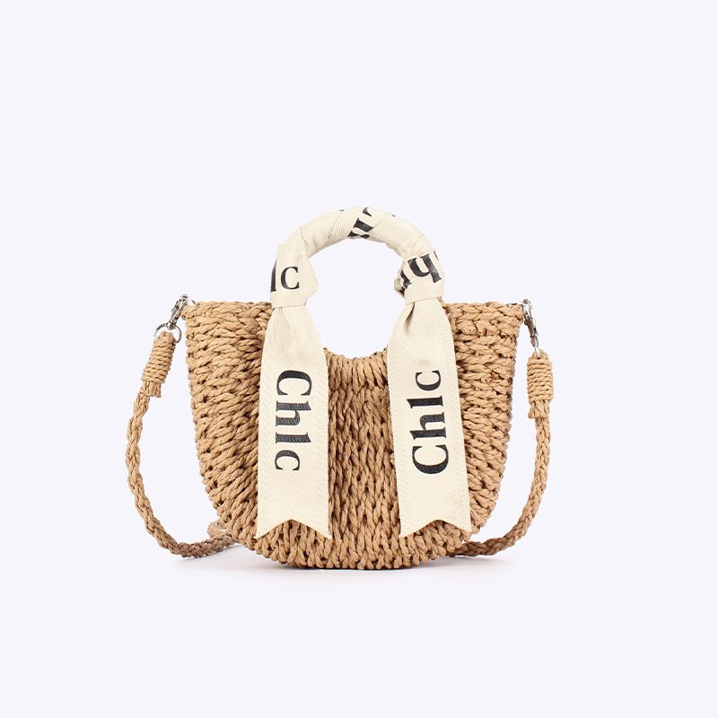 Women's Bags Letter Silk Scarf Wrap Hand Woven Bag Outing Holiday Hand Held Moon Bag Solid Color Paper Rope Hand Held Woven Women's Bag_voghion.com
