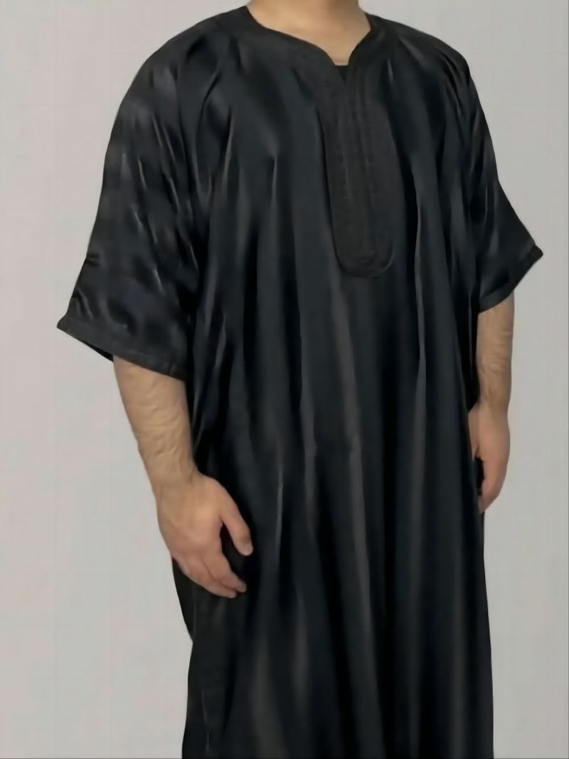 Men's Clothing new hot sale new black loose casual Muslim men's robe Middle East casual embroidered robe_voghion.com