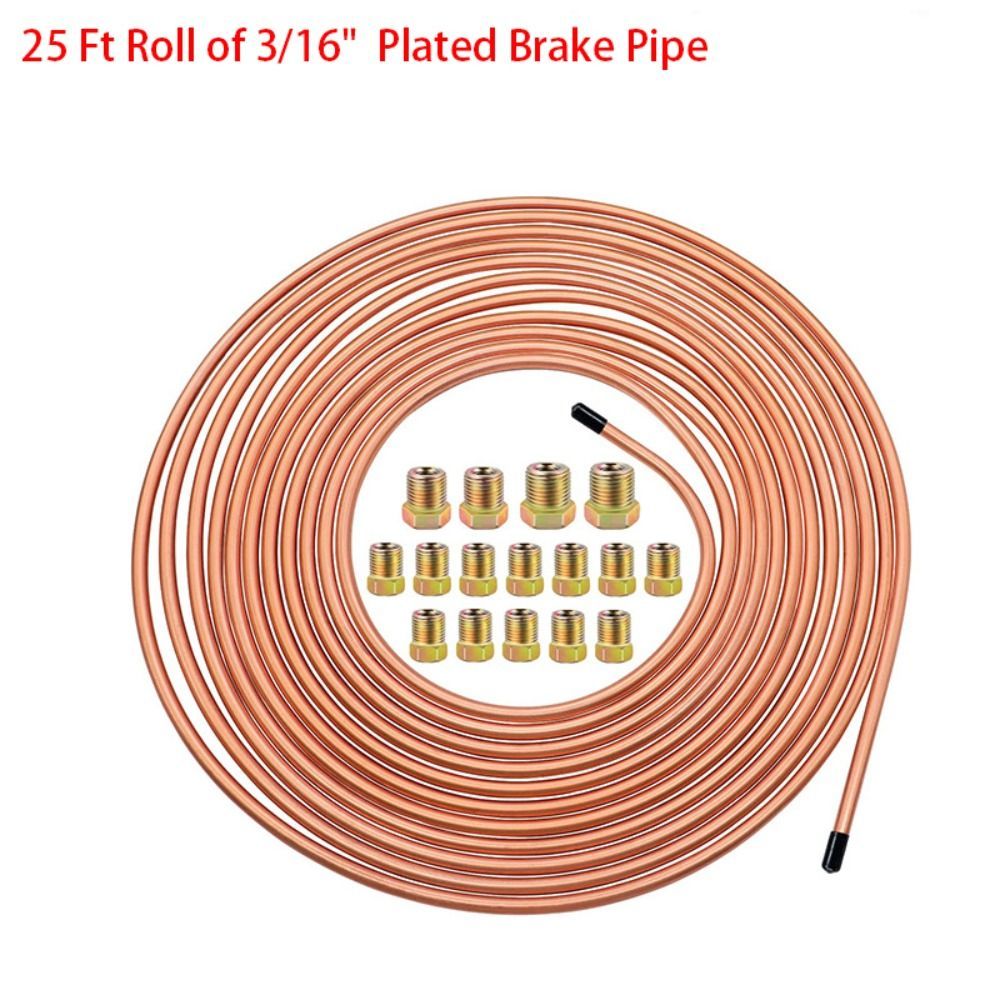 Kit di riparazione 25 piedi 7,62 m Bobina per auto con tappo a vite Tubo freno in rame nichelato 3/16" 1/4" OD Filo antiruggine Avvolgitubo_voghion.com