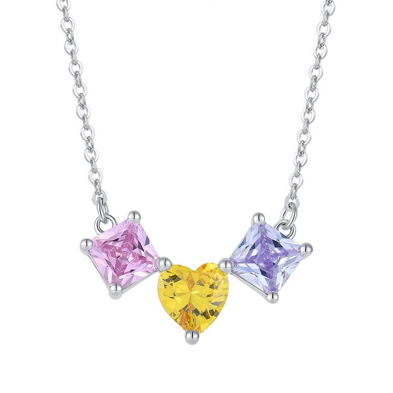 Collana intarsiata con zirconi Candy in argento sterling, catena per clavicola abbinata, gioielli in argento_voghion.com