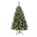 4.5 Ft Glitter Bristle Mixed Hinged Tree With Red Berry And Pine Cones And 200 Lights, 407 Branch Tips_voghion.com