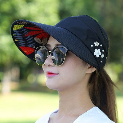 Sommer Hüte für Frauen Faltbare Sonnenhut Perle Blume Visier Suncreen Floppy Cap Weibliche Outdoor Casual Baseball Kappe Hut für_voghion.com