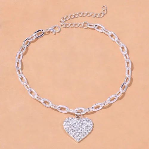 Simple Accessories Rhinestone Heart Pendant Fashion Metal Beach Anklet For Women Anklets_voghion.com