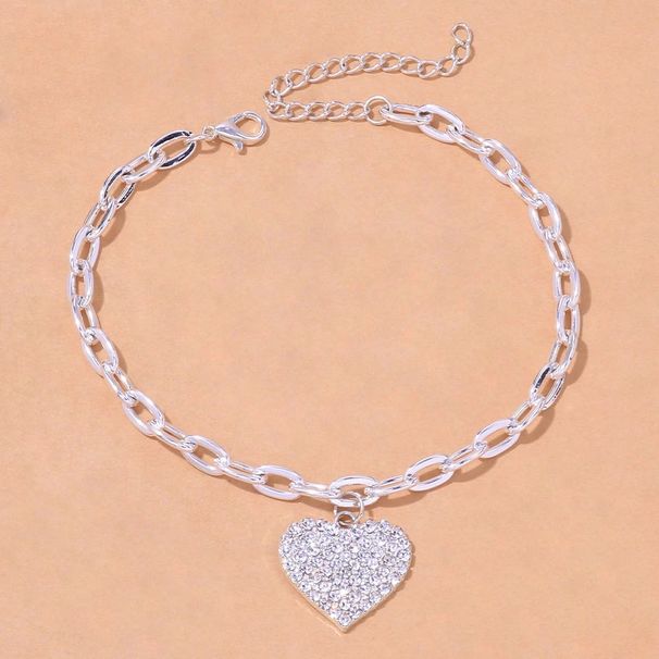 Accessori semplici, ciondolo a forma di cuore con strass, cavigliera da spiaggia in metallo alla moda per le donne_voghion.com