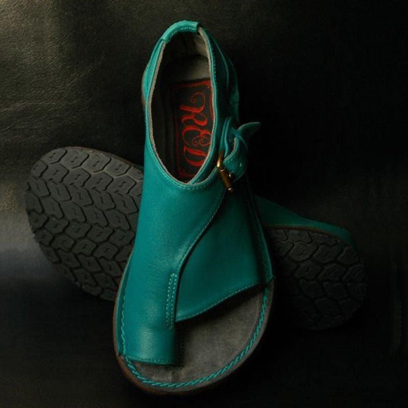 2022 Women's Large Sandals With Flat Bottom Buckle And Round Toe Cuffs_voghion.com