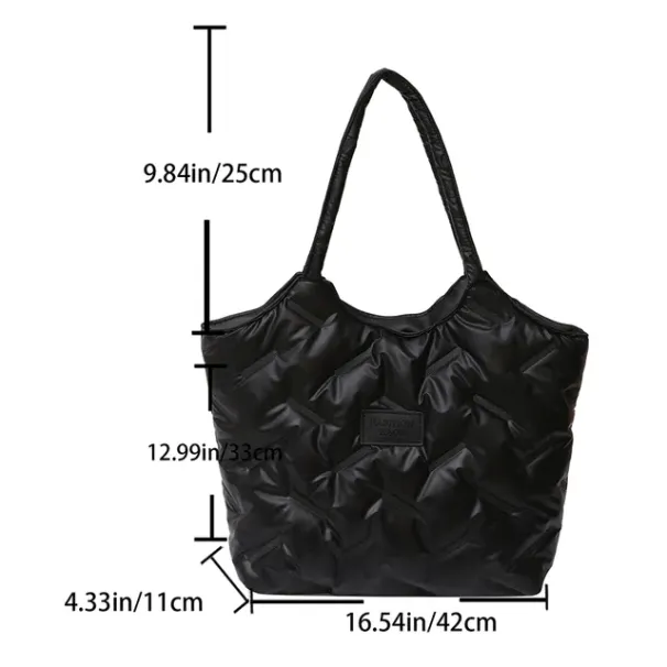 Damen Handtaschen mit Baumwolle-Polsterung, gesteppt, große Kapazität, Winter-Daunen-Tragetasche, lässig, weich, flauschig_voghion.com