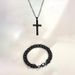 Trendy Fashion Cuban Bracelet Cross Light Luxury Versatile Hand Accessories Two-Piece Set Jewelry For Men_voghion.com