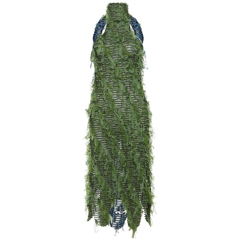 Women's Clothing style 2024 new fashion high collar sexy hot girl hollow backless high waist tassel splicing dress long dress female_voghion.com