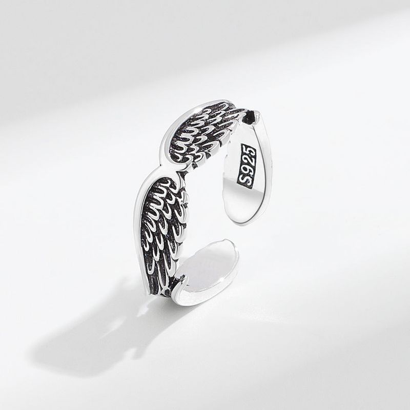 Kleur VENUS Sier Ring voor Vrouwen Meisje Gift Angel Wing Vintage Feather Koreaanse Ins Mode-sieraden_voghion.com