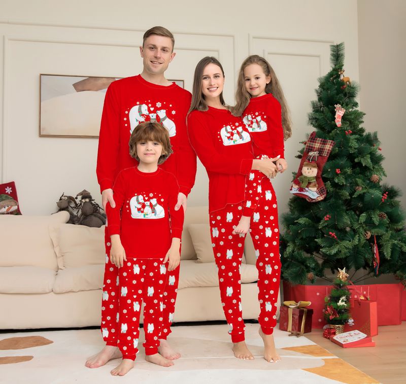 Christmas Family Bear Snowflake Christmas Family pyjamassæt med print til hjemmetøj_voghion.com
