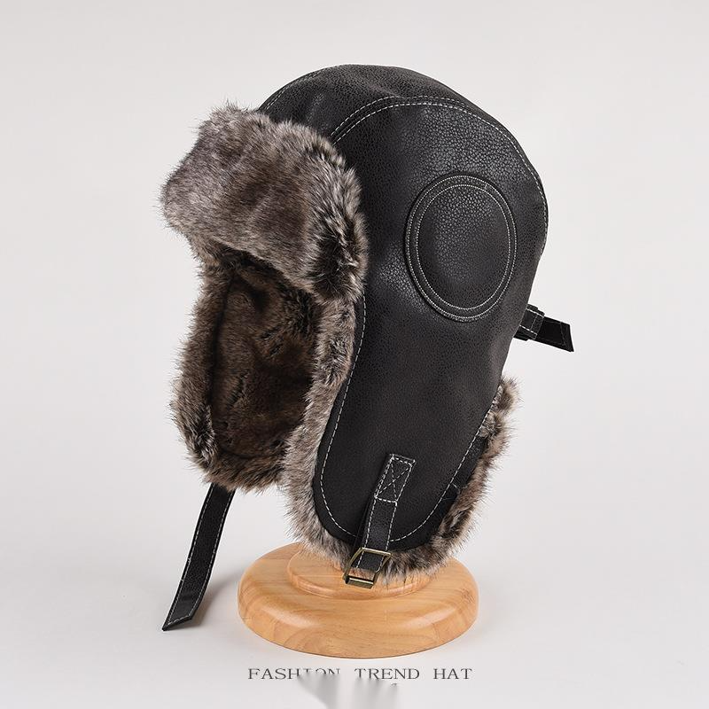 Leather Lei Feng for men and women, winter thick warm ear protection hat, windproof riding pilot motorcycle hat_voghion.com