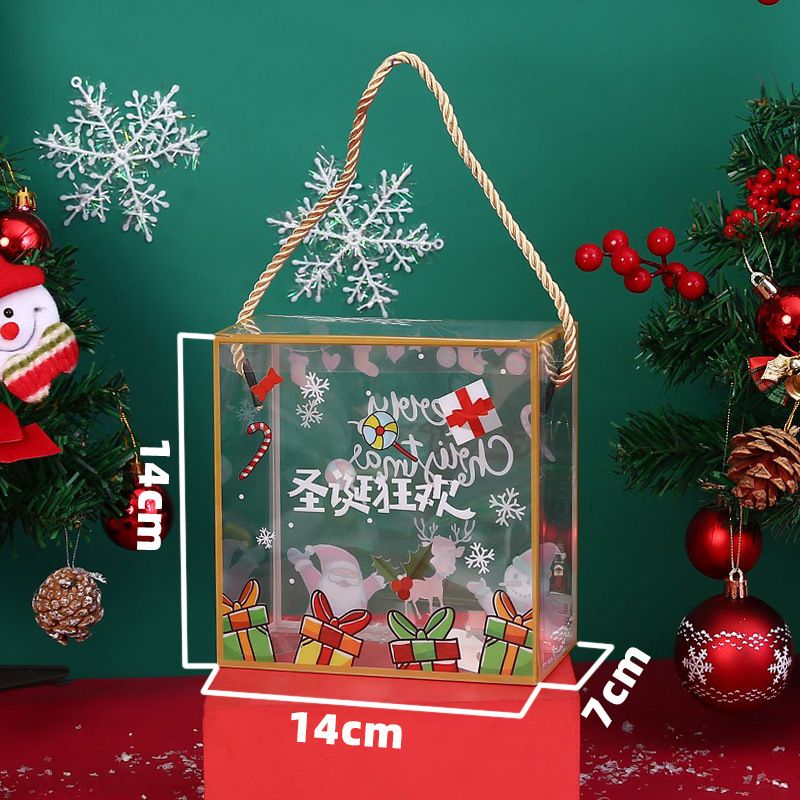 Scatola regalo di Natale trasparente per biscotti a forma di fiocco di neve e torrone – Confezione da forno in plastica riutilizzabile con manico (versioni cinese e inglese)_voghion.com