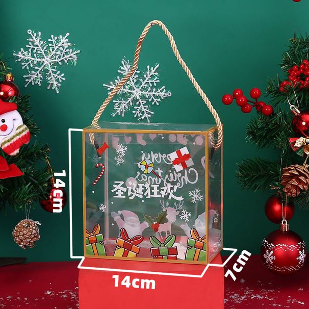 Scatola regalo di Natale trasparente per biscotti a forma di fiocco di neve e torrone – Confezione da forno in plastica riutilizzabile con manico (versioni cinese e inglese)_voghion.com