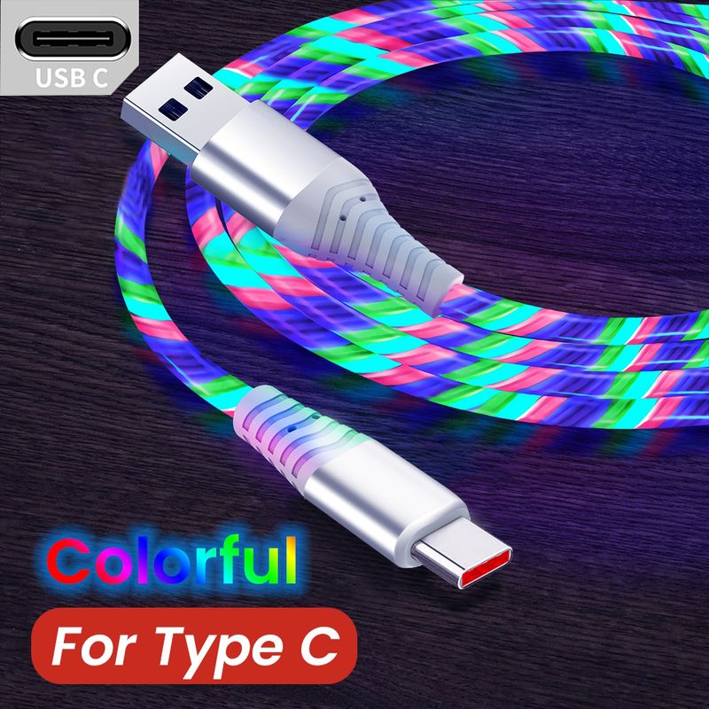 Lichtgevende 5A LED-kabel Micro USB Type C-kabel Huawei Honor Snel opladen USB C Oplaadgegevenskabel Xiaomi Samsu harging harging_voghion.com