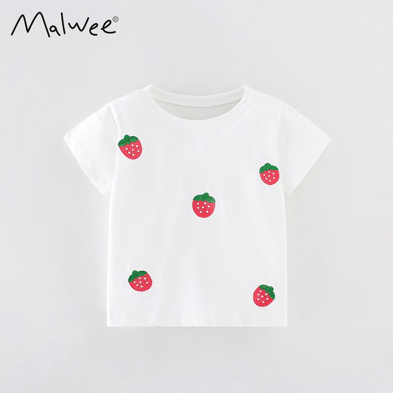 Malwee summer girls T-shirt new casual print short sleeved ch's round neck shirt top for small and medium-sized_voghion.com