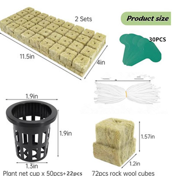72 rinkiniai augalinės akmens vatos kubo hidroponikos ir tinklinių vazonų_voghion.com