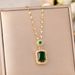 Set di orecchini e collana con anello geometrico classico in zircone e cristallo di smeraldo, gioielli con catena per clavicola di alta qualità._voghion.com