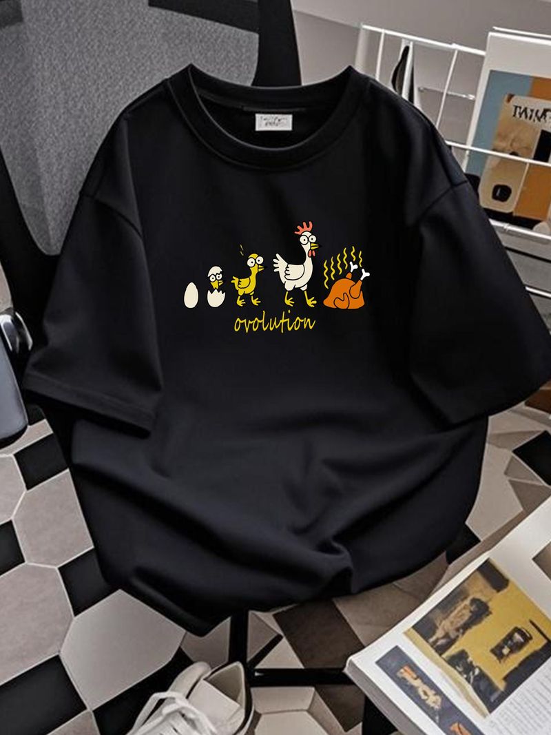T-shirt humoristique OVOLUTION, motif poulet, évolution, blague, fête, amusant, graphique, extensible, respirant, décontracté, été, streetwear, mode_voghion.com