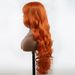 Synthetische Perücke, Ingwer-Orange, langes lockiges Haar mit großen Wellen, geradem Pony und Koteletten-Perücken_voghion.com