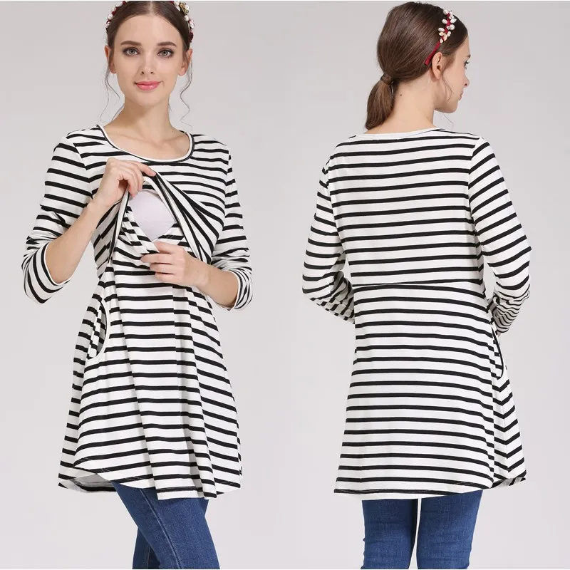 Clothing Spring and Autumn Fashion Spicy Mom Outwear Long sleeved Pregnant Women's Top Large T-shirt Round Neck Nursing_voghion.com