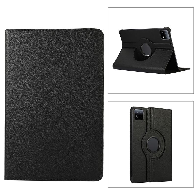 Xiaomi Pad 6 / Pad 6 Pro 360 fokban forgatható licsi textúrájú bőr tablet tok (fekete)_voghion.com